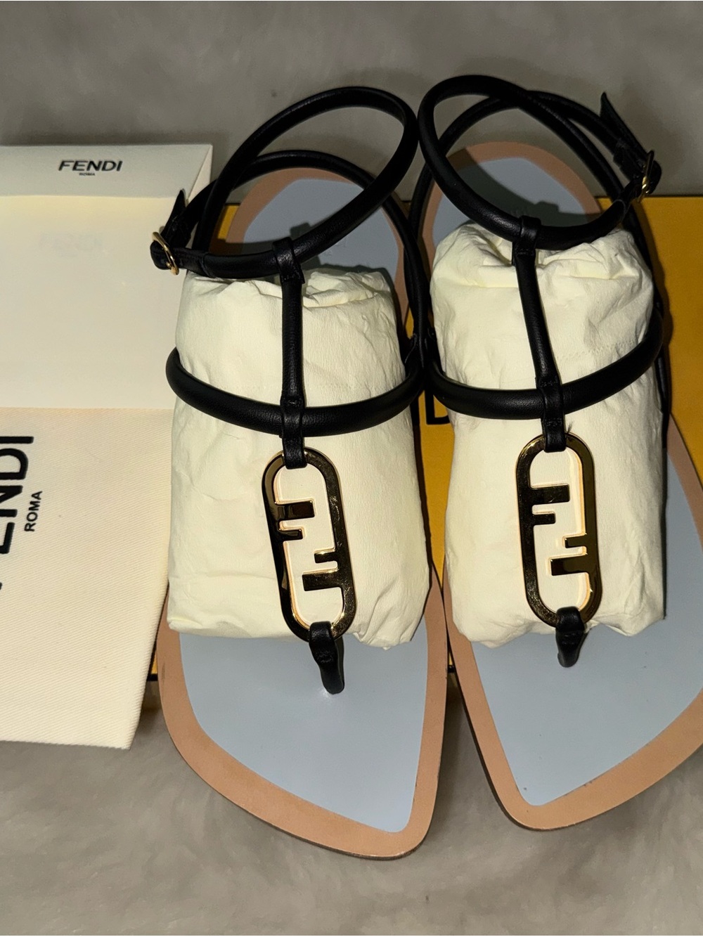 Fendi Nappa O’Lock Gladiator Flat Sandals. Size 40